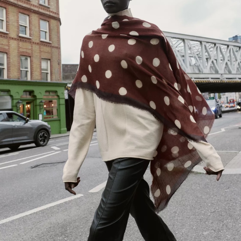 Zara limited edition Polka Dot Scarf in Brown and White